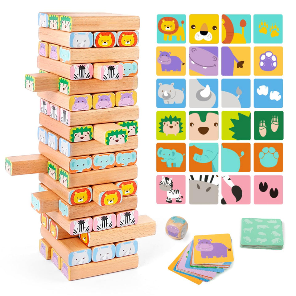 Nene Toys wooden block stacking tower with stable, colorful blocks for confident building.