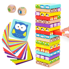 Nene Toys wooden tumble tower with animals and colors for color recognition play