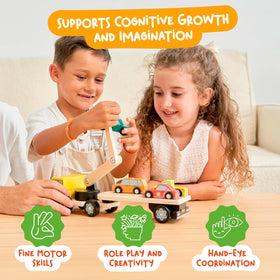 Colorful wooden vehicle set by Nene Toys sparks storytelling and creativity
