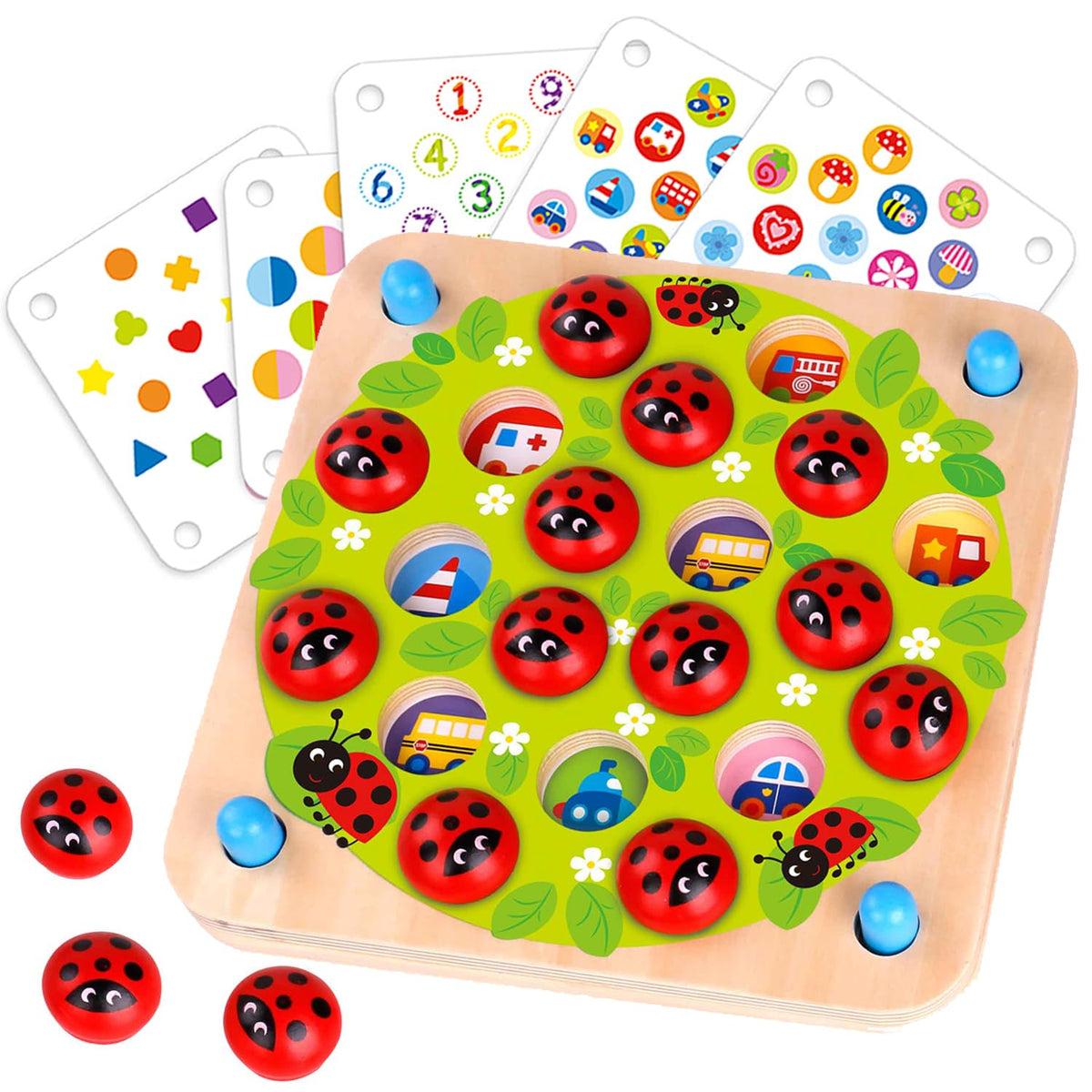 nenetoys ladybug garden memory game: wooden tiles for matching pairs boost memory and color recognition