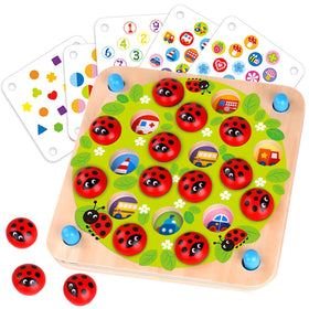 nenetoys ladybug garden memory game: wooden tiles for matching pairs boost memory and color recognition