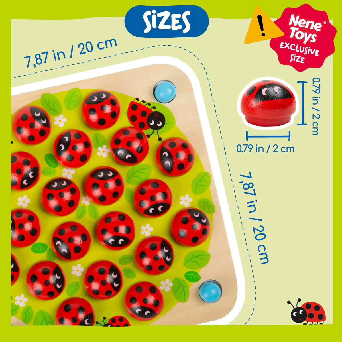 nenetoys ladybug memory game: child-safe wooden cards helping 3+ kids develop fine motor skills
