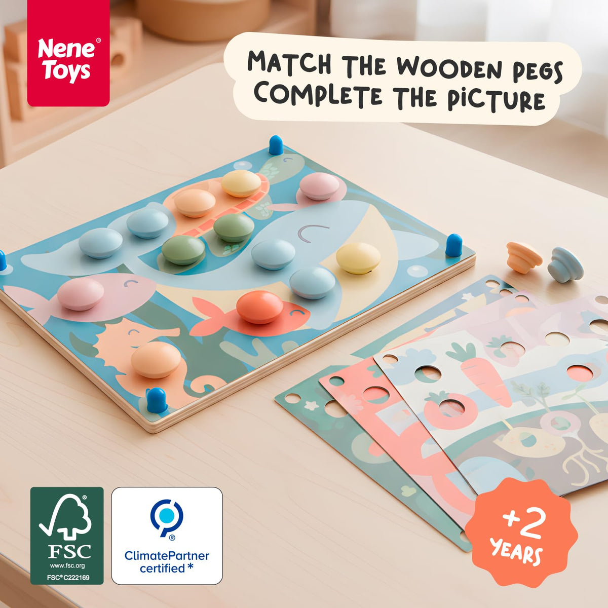 Nene Toys wooden pegs on board supporting fine motor skill development