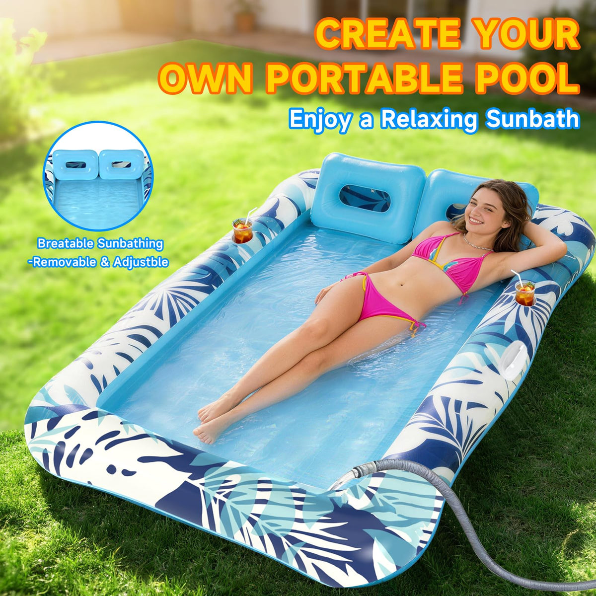 Nenrsl inflatable lounger with removable headrest for adjustable comfort.