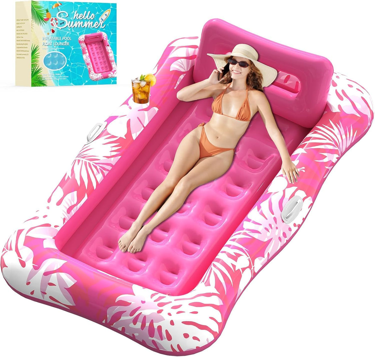 Nenrsl pink pool float for sunbathing with stable comfort on water.
