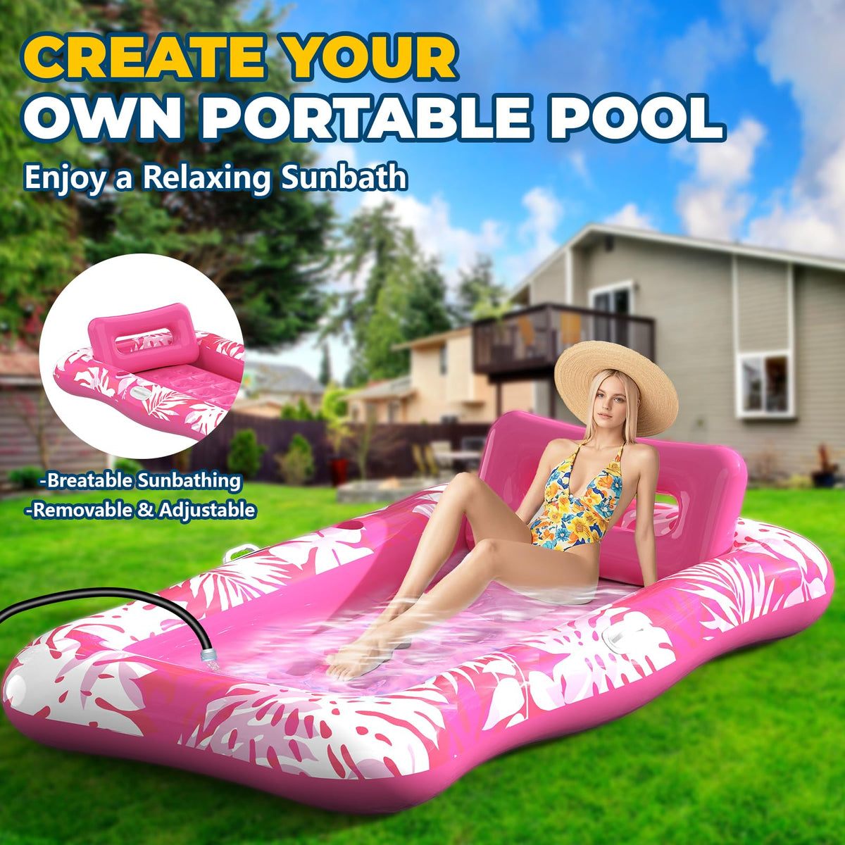 Nenrsl XL inflatable lounger with ergonomic sunbathing design by the pool.