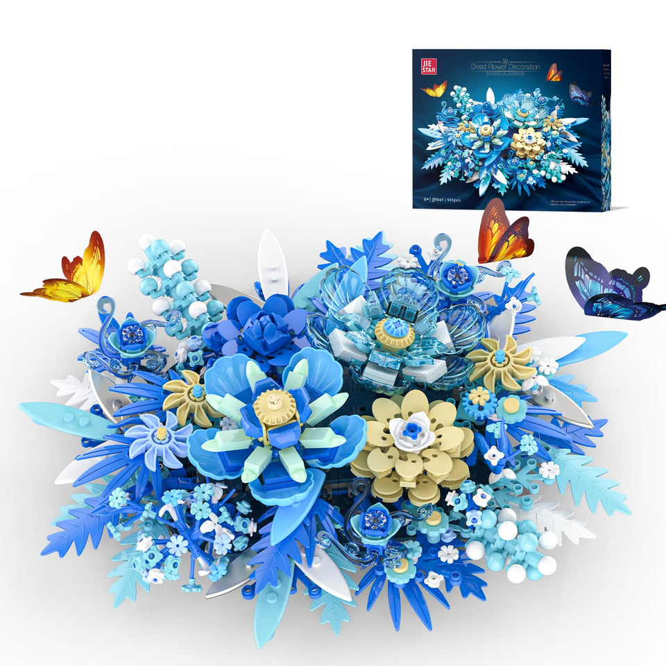 NERCISU blue flowers bouquet building set ready for home decor and display