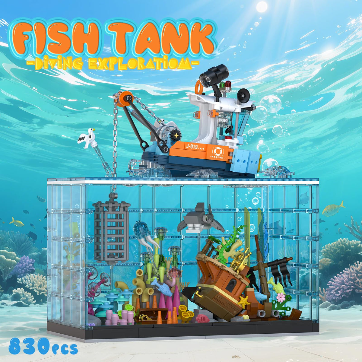 NERCISU fish tank building set jellyfish adds vibrant color and interactive play.