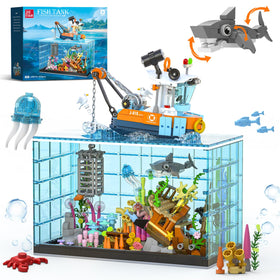 NERCISU fish tank building set shark centerpiece for imaginative ocean exploration.