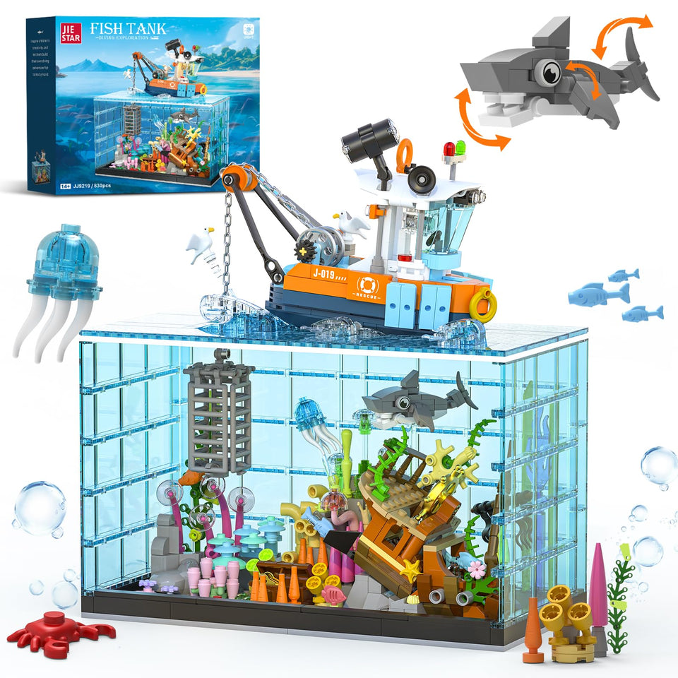 NERCISU fish tank building set shark centerpiece for imaginative ocean exploration.