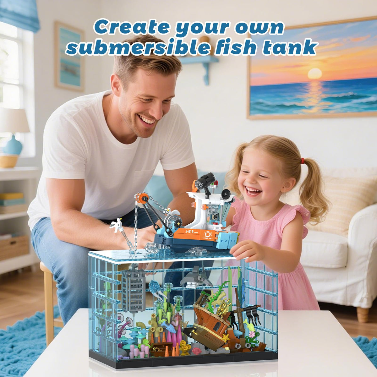 NERCISU fish tank building set shipwreck treasure chest invites treasure-hunt storytelling and discovery.