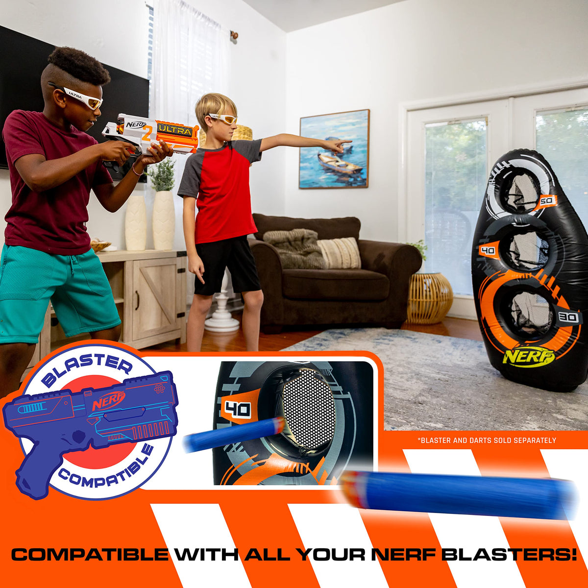 NERF 50-inch pop-up target is easy to assemble for kids' outdoor sessions.