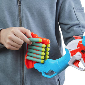 Nerf DinoSquad Tricera-Blast 12-dart storage keeps backups handy