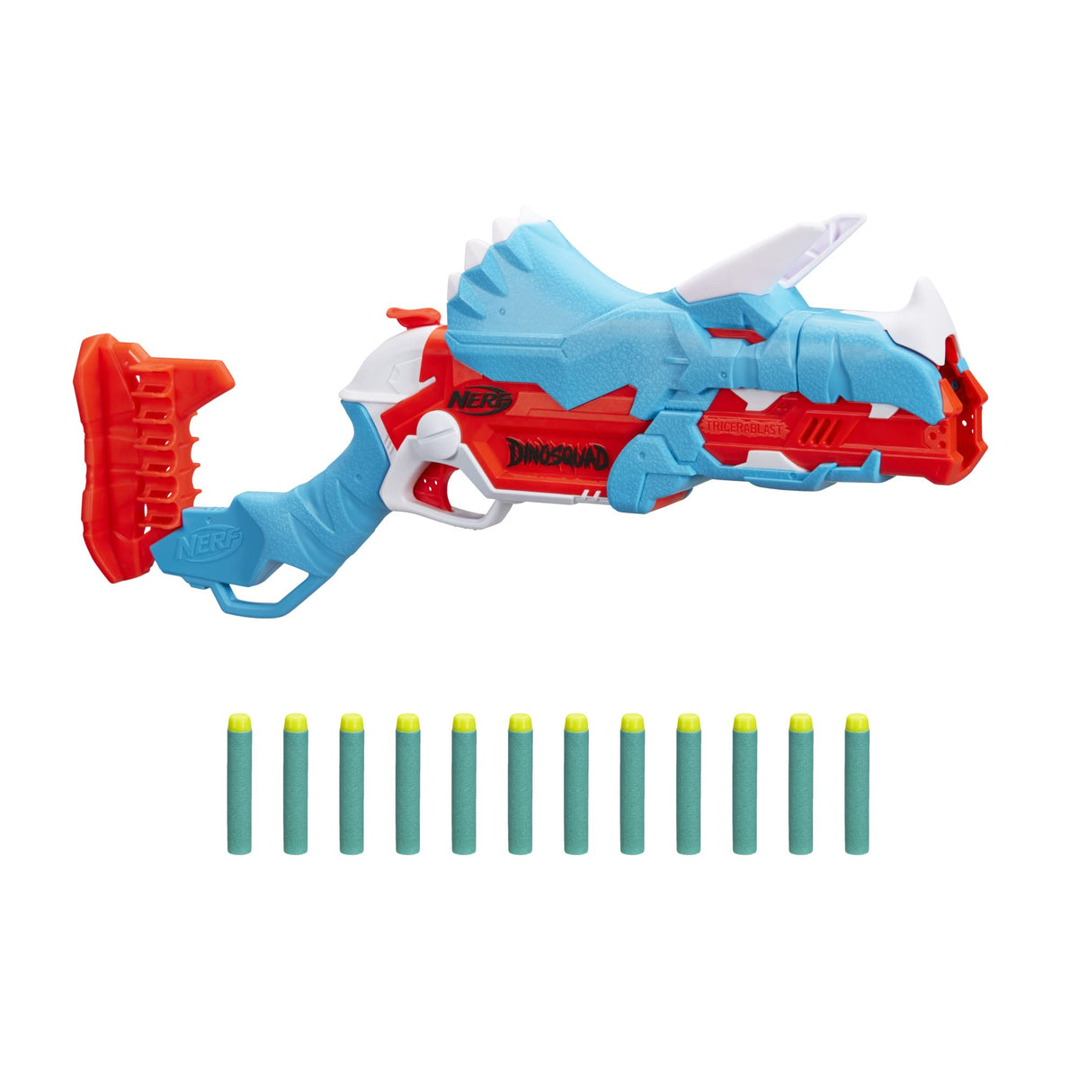 Nerf DinoSquad Tricera-Blast front view for enhanced outdoor play