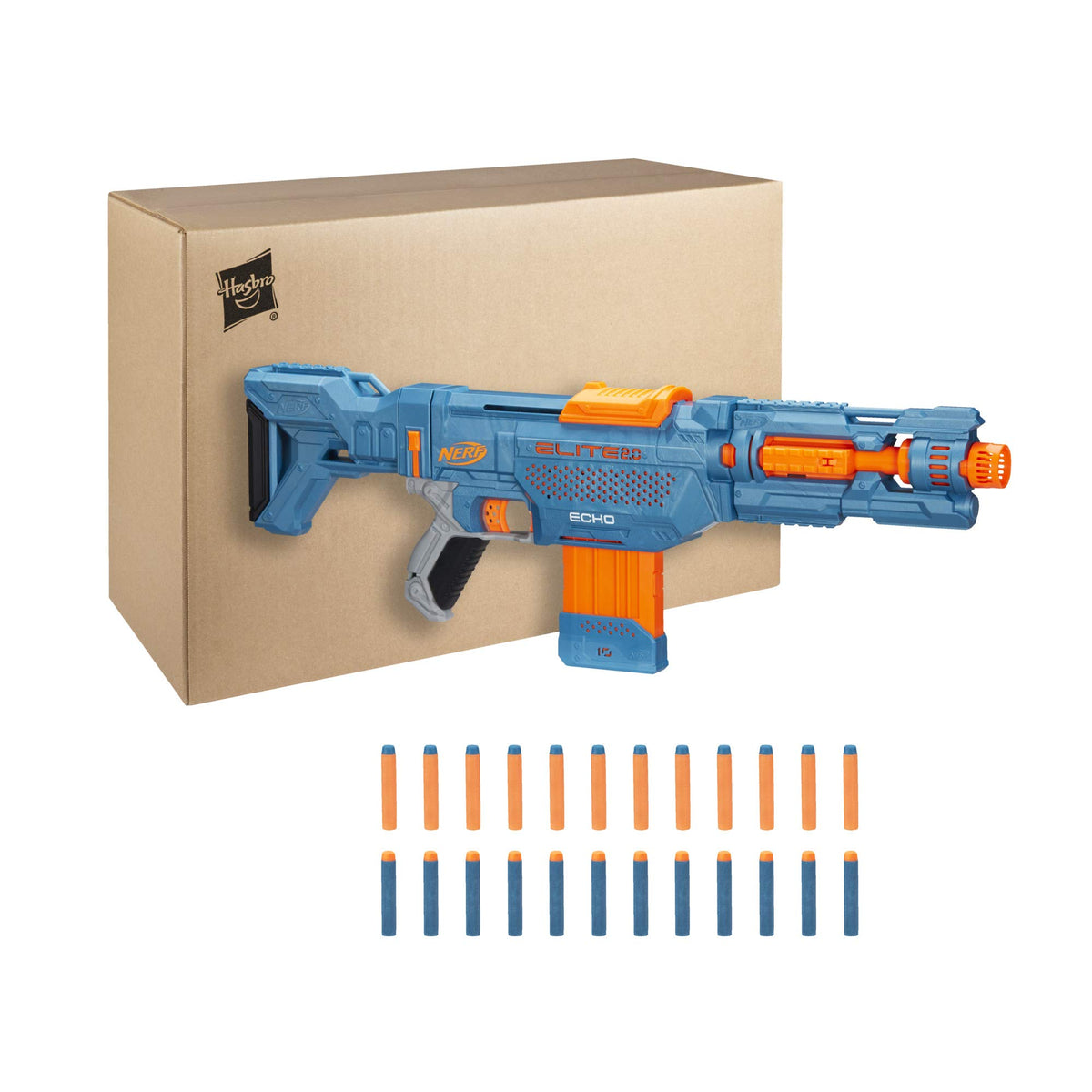 Nerf Elite 2.0 Echo CS-10 with removable barrel extension for versatile firing options