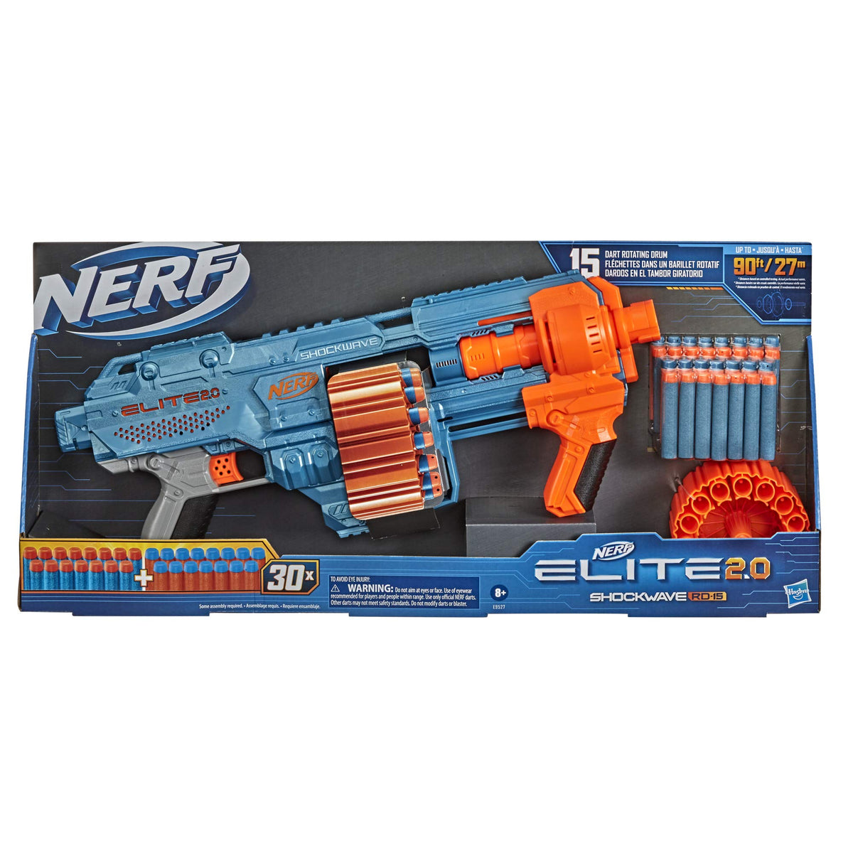 Nerf Elite 2.0 Shockwave pump-action blasting for long-range play.