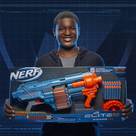 Nerf Elite 2.0 Shockwave rotating-drum mechanism in action during play.