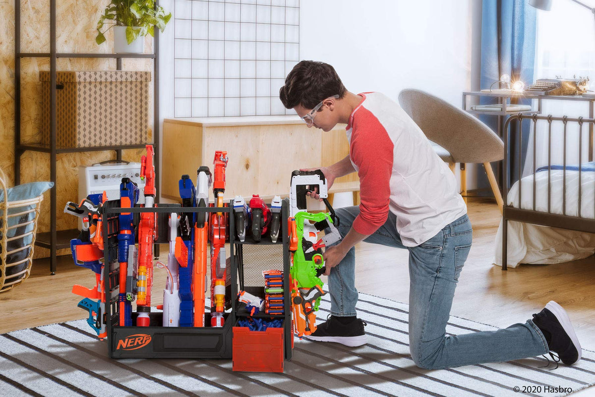 Nerf Elite Blaster Rack side view reveals slim depth for corners.