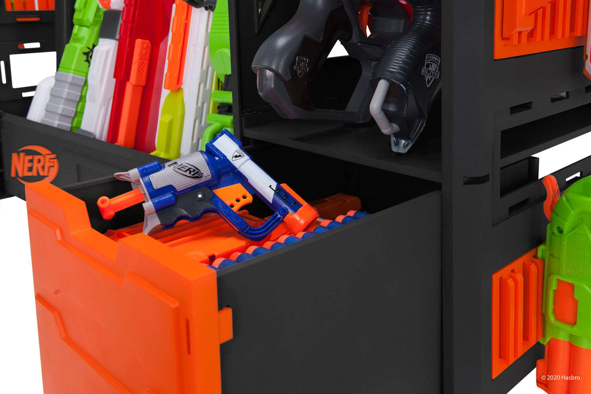 Nerf Elite Blaster Rack storage capacity for up to 20 blasters.
