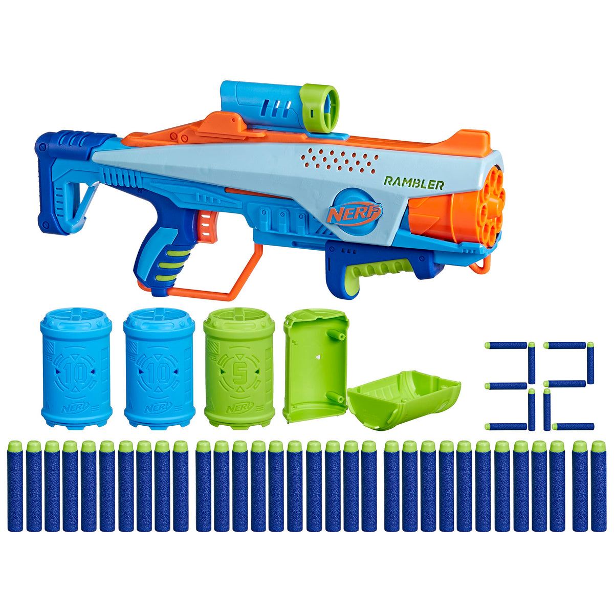 Nerf Elite Junior Rookie Pack front view highlighting easy-load design for kids.
