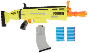 Nerf Fortnite AR-L blaster acceleration button close-up for quick powered blasts.