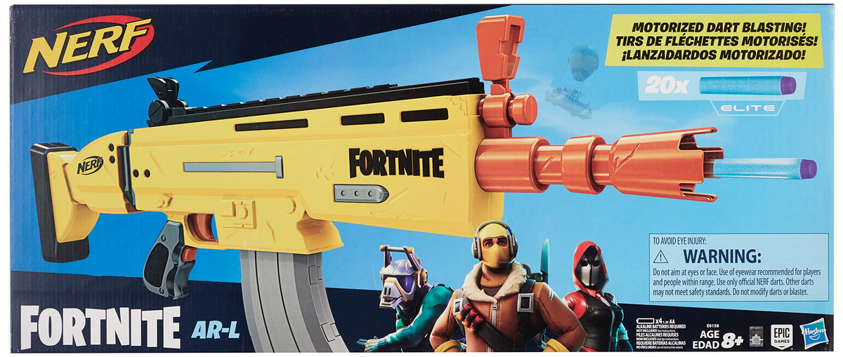 Nerf Fortnite AR-L blaster 10-dart clip ready for fast reloads.
