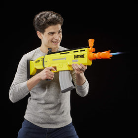 Nerf Fortnite AR-L blaster in action during a game.