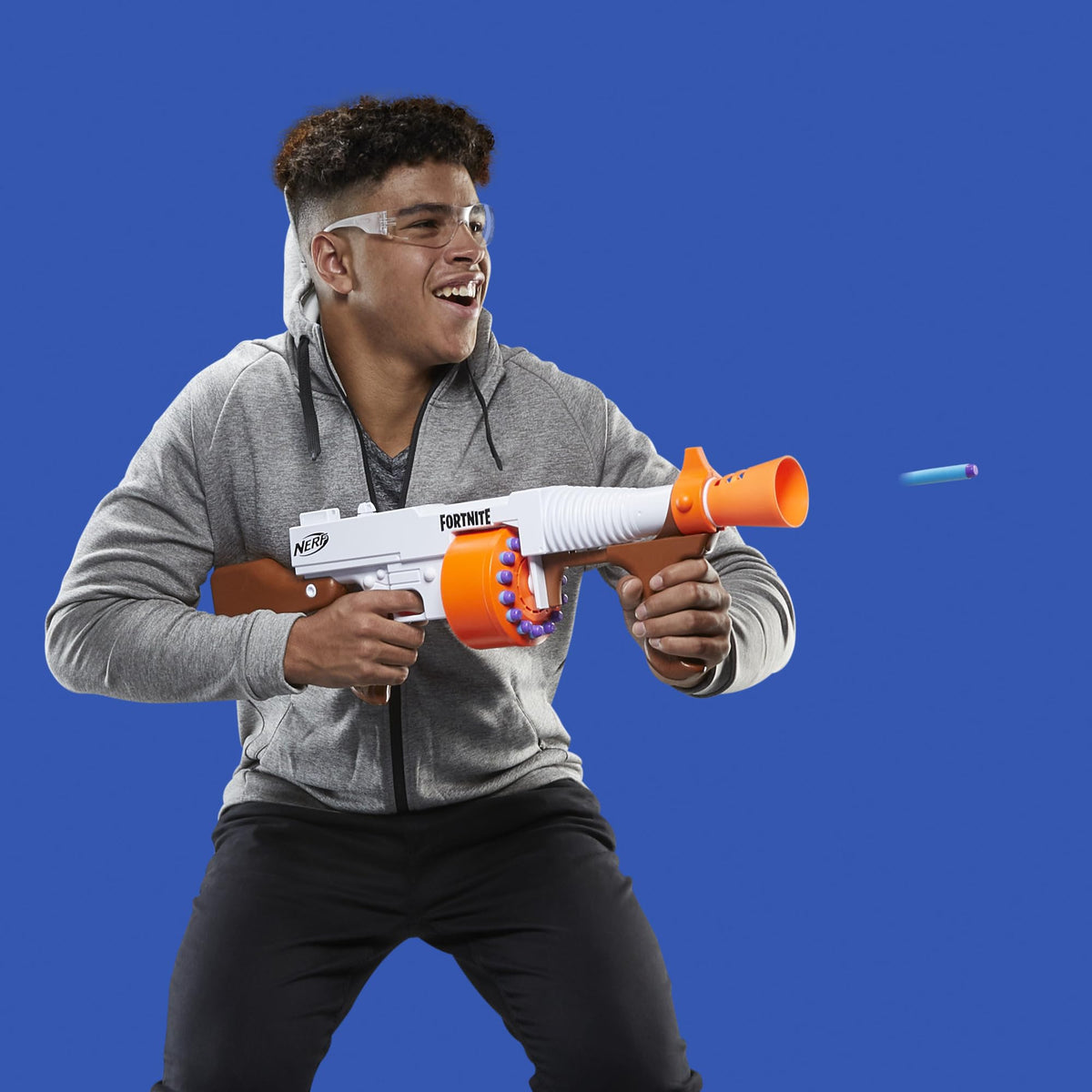 Nerf Fortnite DG blaster in slam-fire mode for quick bursts