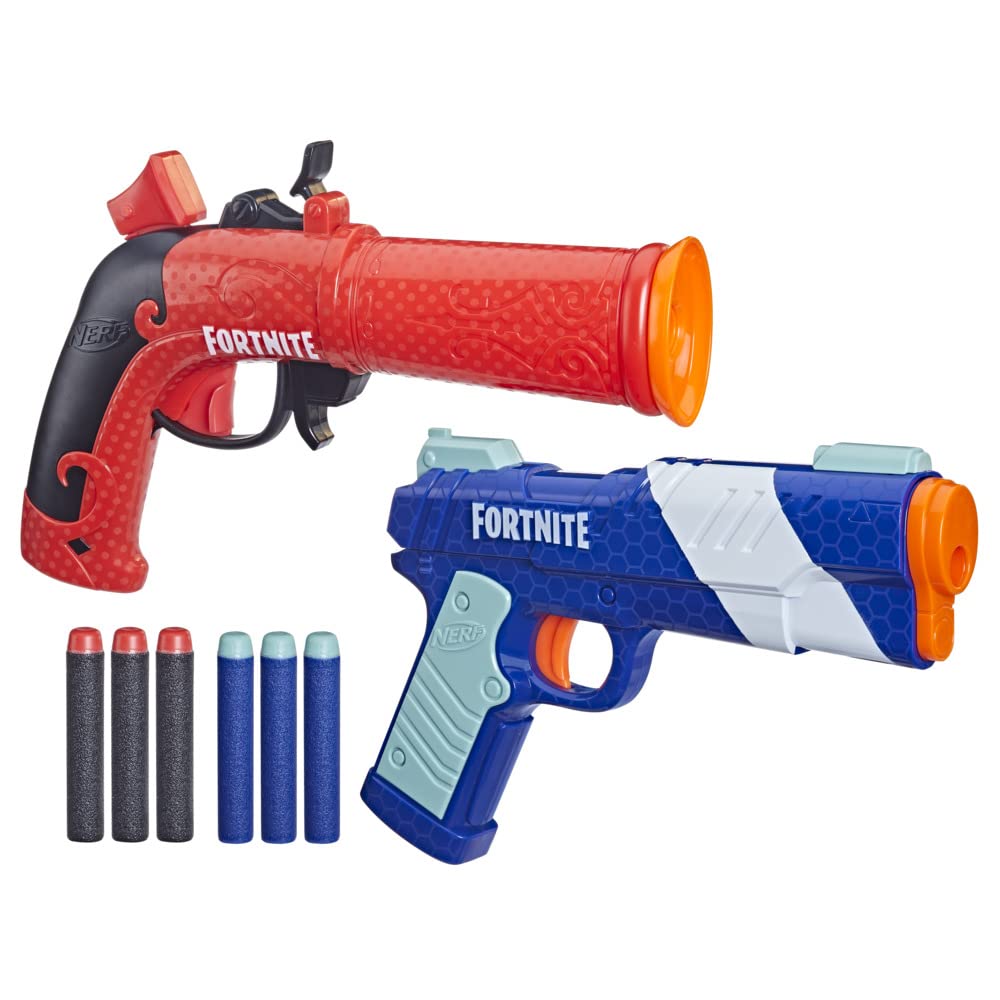 Nerf Fortnite Dual Pack box front with two blasters for outdoor duels.