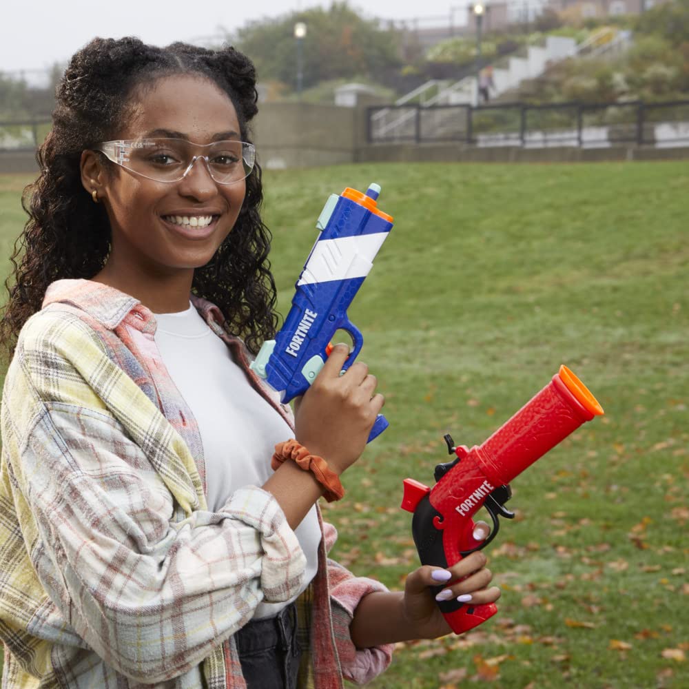Reload-ready action shot featuring Nerf Fortnite blasters.