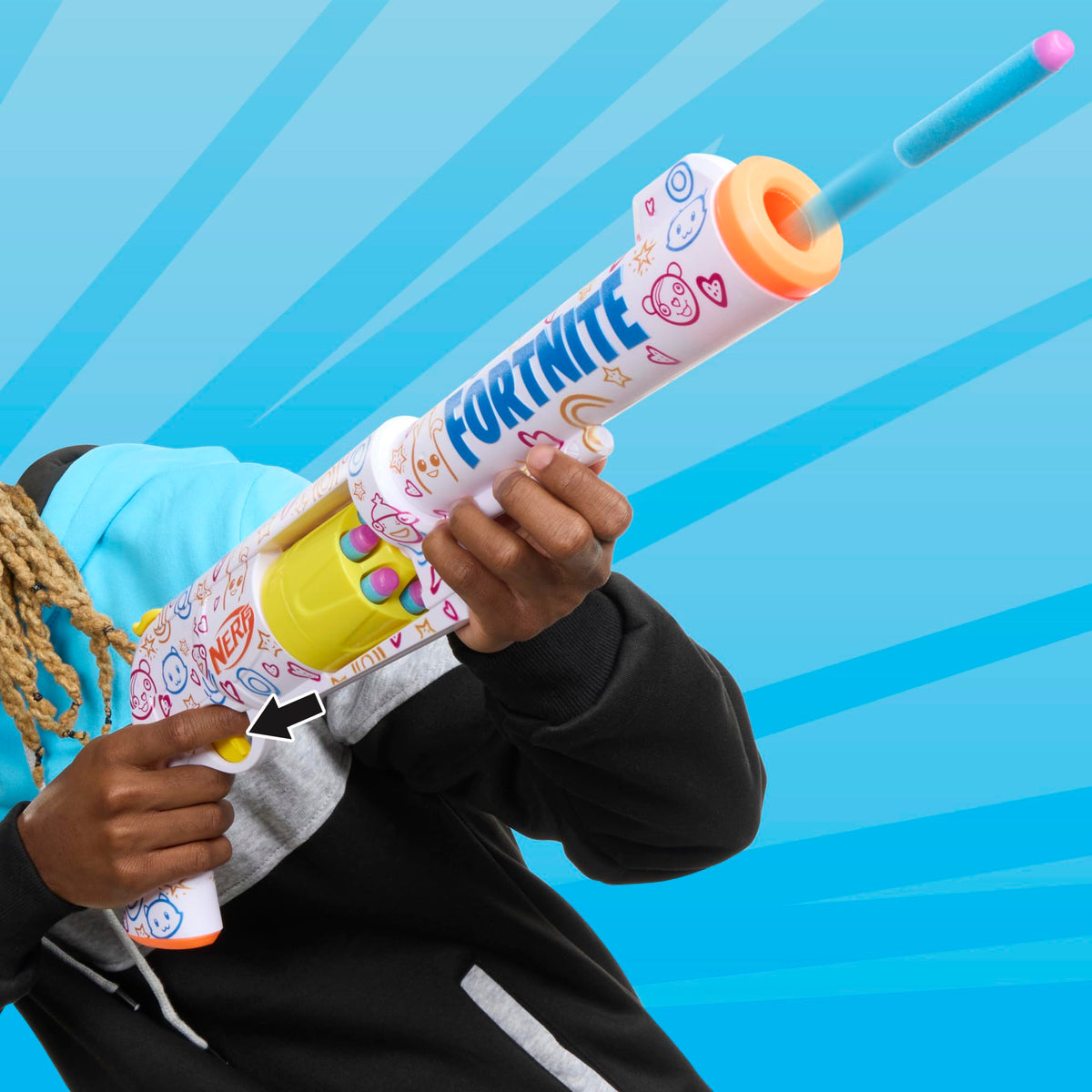 Bold Nerf Fortnite Frenz 4 Ever blaster body with vibrant Fortnite artwork.