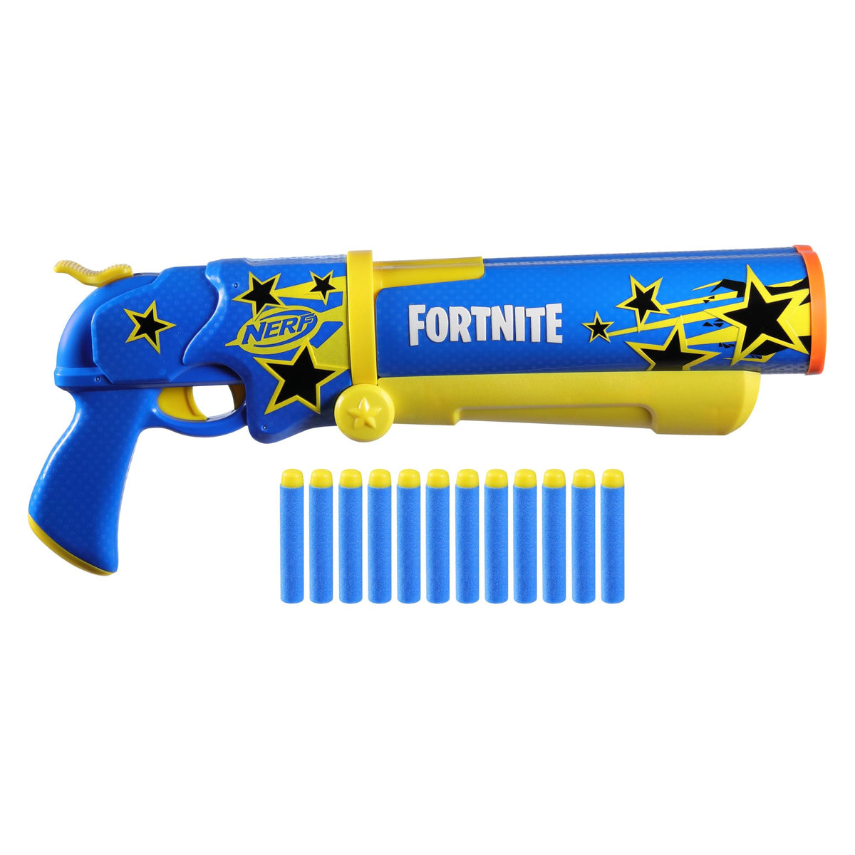 Nerf Fortnite Half Tone Hero blaster with wrap and darts for action-packed play.
