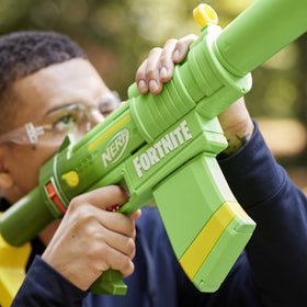 Nerf Fortnite SMG-Zesty prime-action moment showing pump-action firing