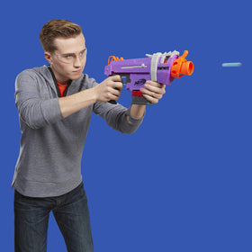 Nerf Fortnite SMG-E Blaster 6-dart clip for quick reloading.