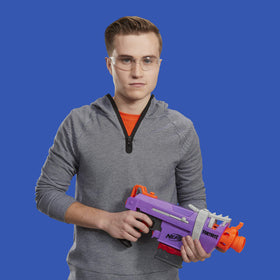 Nerf Fortnite SMG-E Blaster darts in flight for immersive action.