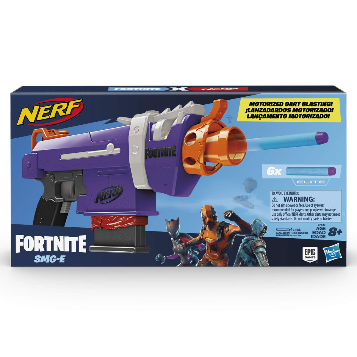 Nerf Fortnite SMG-E Blaster side view highlights game-inspired silhouette.