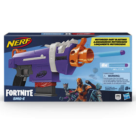 Nerf Fortnite SMG-E Blaster side view highlights game-inspired silhouette.