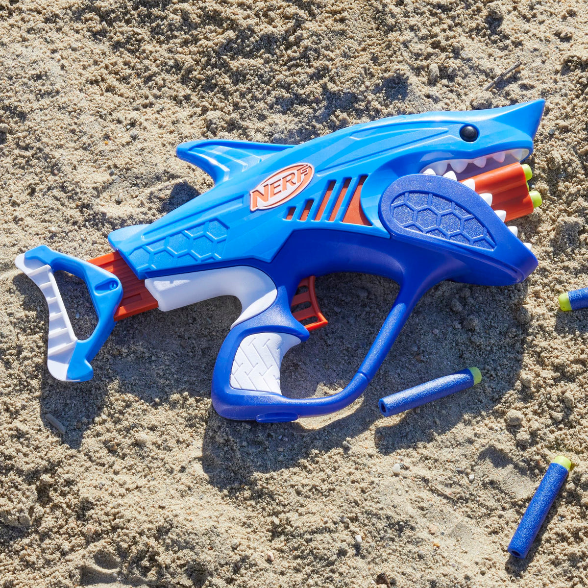 NERF Junior Wild Sharkfire outdoor play scene in a sunny yard