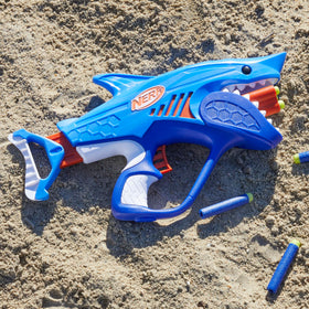 NERF Junior Wild Sharkfire outdoor play scene in a sunny yard