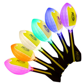 Nerf Lightstrike Vortex Football automatically lights on impact for quick visibility.
