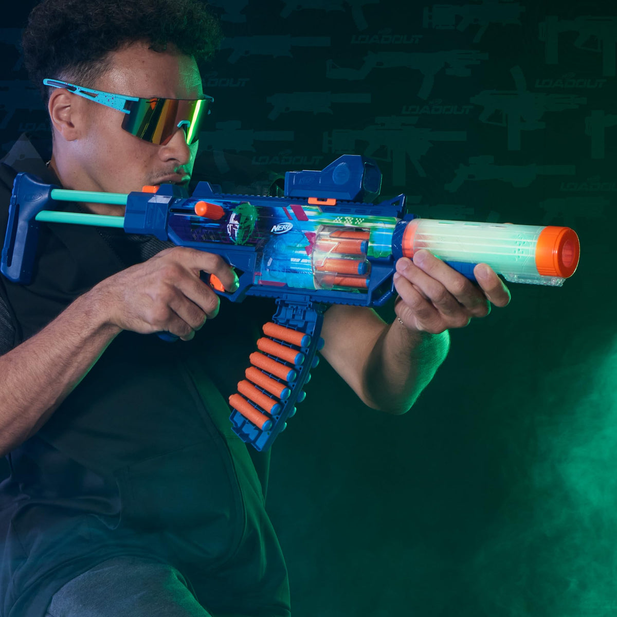 Nerf Loadout Cyberlight Ghost LED lighting creates a dramatic glow.