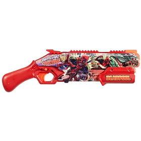 Nerf Marvel Deadpool blaster pump-action image emphasizes manual priming for precise shots