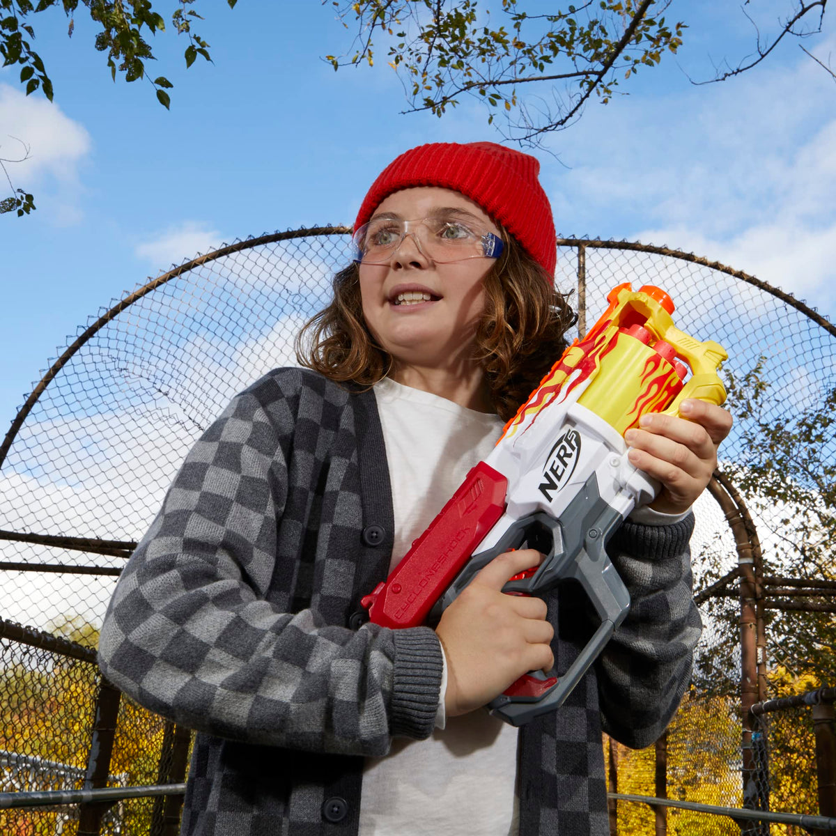 Amazon Exclusive Hotrod color scheme on the Nerf Mega CycloneShock blaster.
