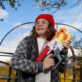 Amazon Exclusive Hotrod color scheme on the Nerf Mega CycloneShock blaster.