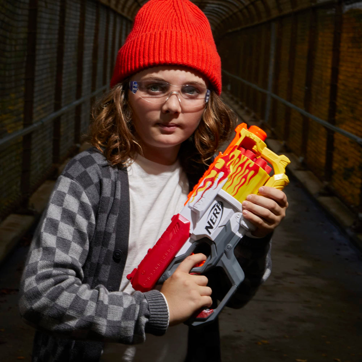 Recyclable packaging for the Nerf Mega CycloneShock Hotrod blaster.