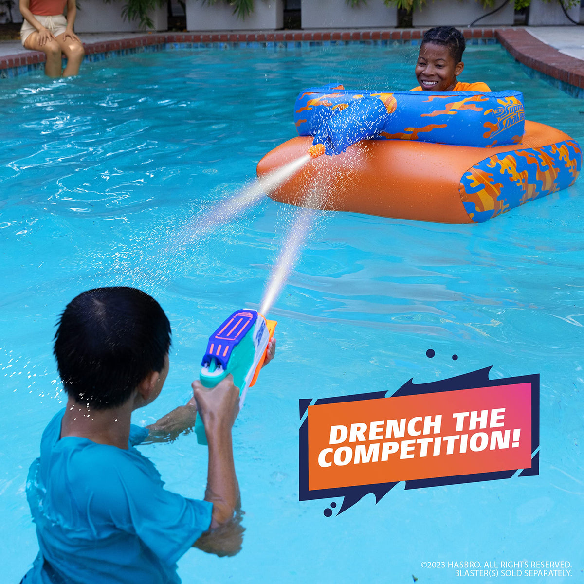 NERF Megaforce Battle Tank mega blaster built-in for continuous soaking battles.