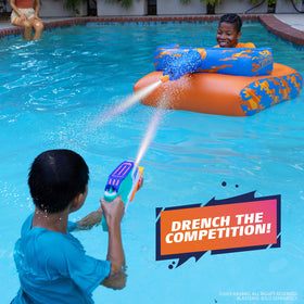 NERF Megaforce Battle Tank mega blaster built-in for continuous soaking battles.