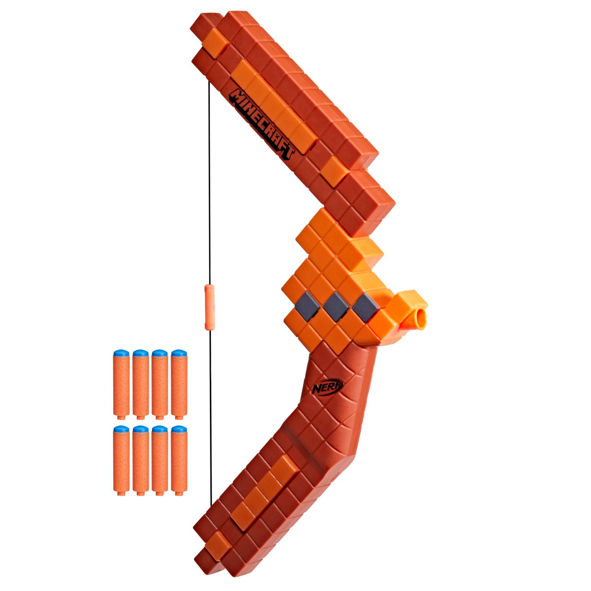 NERF Minecraft Bow firing action with game inspired design for backyard battles