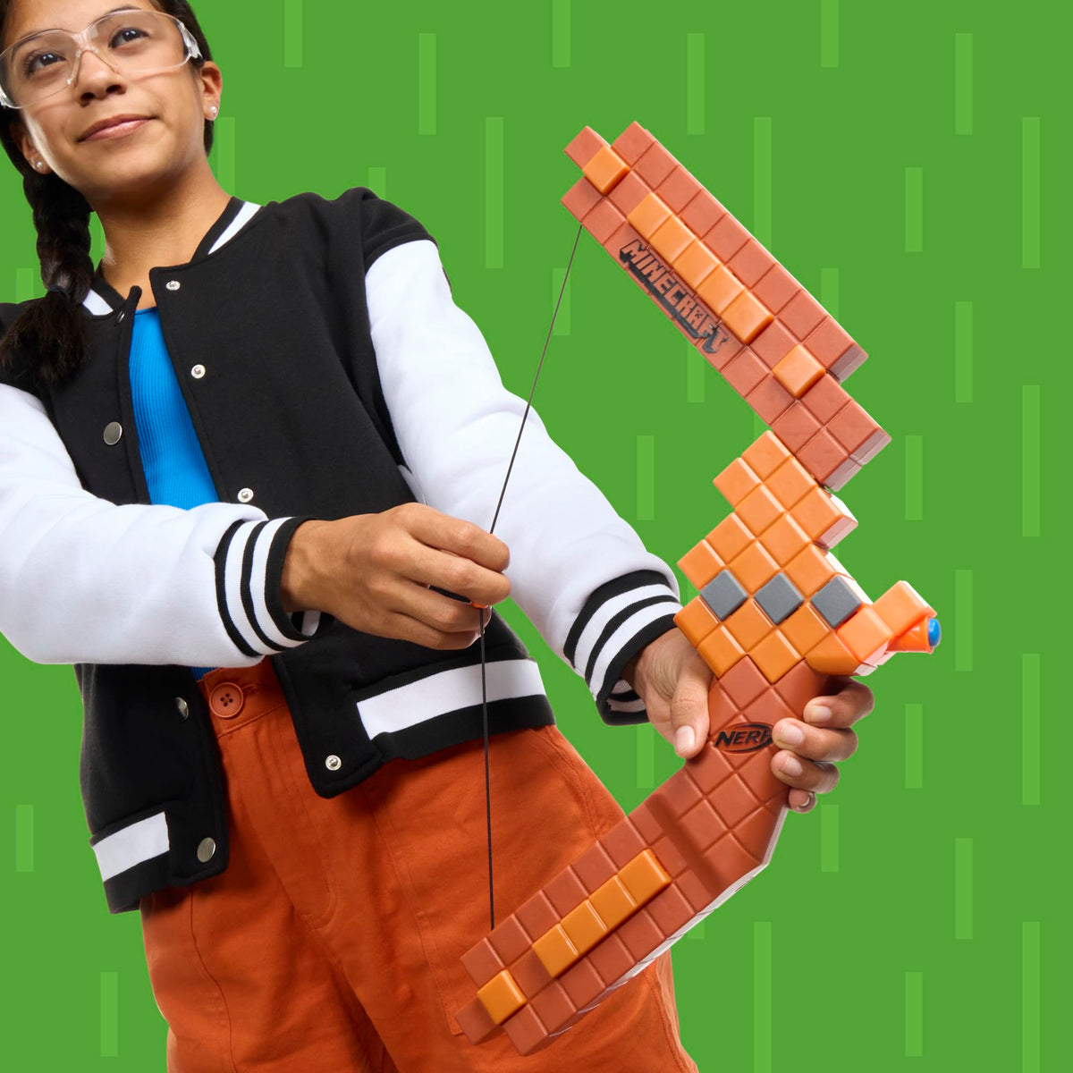 NERF Minecraft Bow front loading barrel ready for a shot