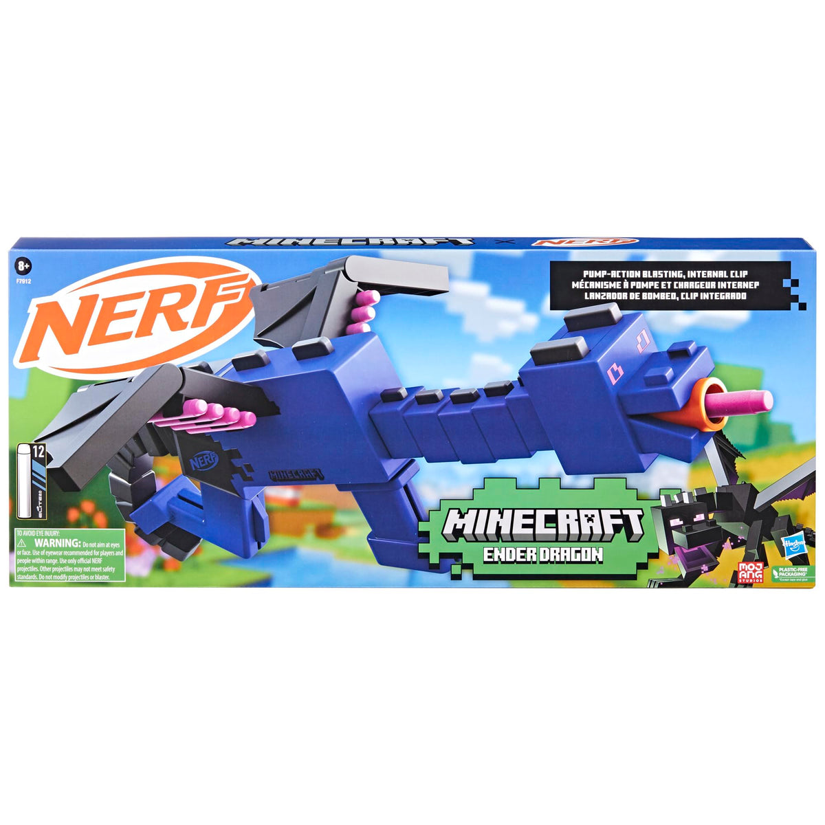 NERF Minecraft Ender Dragon Blaster 4-dart clip enables quick burst actions